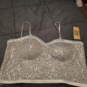 NWT Madden NYC sequin push up halter top blue XXL